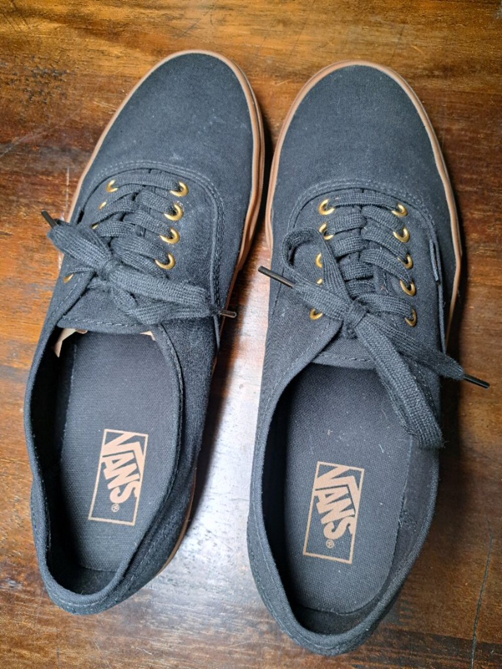 Vans Men's Size 12 Lace Up Skateboard Shoes Canvas All Black W/ Gold Eyelet